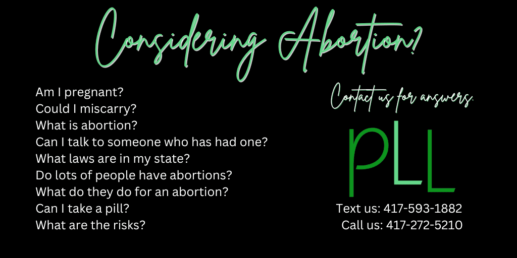 Graphic lists questions a woman considering an abortion might ask.